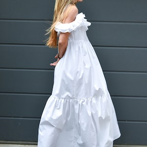 White Romantic Dress/Ruffled Dress/Off Shoulder Dress/Open Back Dress, Beach Dress/Summer Dress/Long Maxi Dress/Loose Dress/ Oversized/F2158 image 8