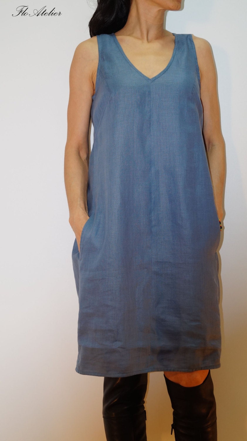 Linen Blue Tunic/loose Casual Top/asymmetrical Dress - Etsy