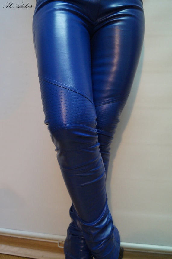 Ladies Royal Blue Leather Pant