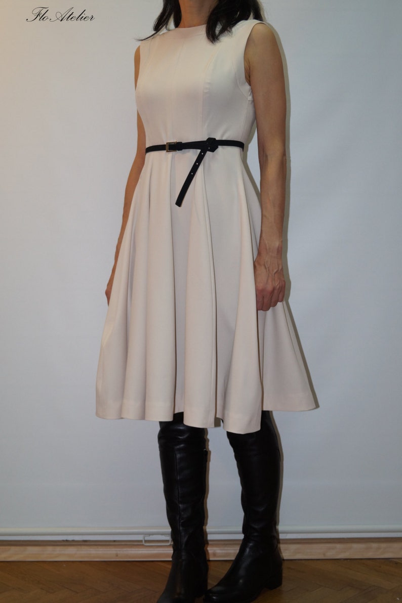 Party DressWhite Cocktail DressDaily DressWhite Casual DressHandmade Evening DressKnee Length DressSleeveless DressF1231
