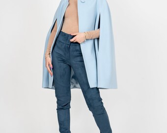 コート Giovi Wool and cashmere cape Blue Wool Cashmere Felt Tailored Coat in Dark Blue: Luxury