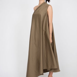 One Shoulder Dress/Green Kaftan/Asymmetrical Tunic/Cotton Maxi Dress/Beige Casual Kaftan/Party Dress/One Shoulder Dress/Stylish Dress/F2323 imagen 5