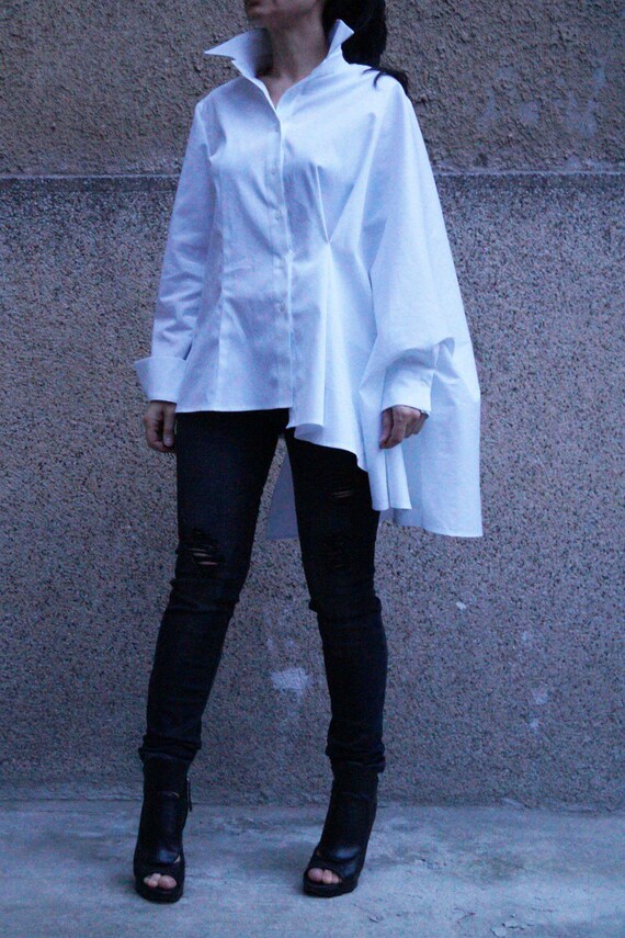 Off shoulder/Oversized Shirt/Casual White Top/Long Sleeved | Etsy