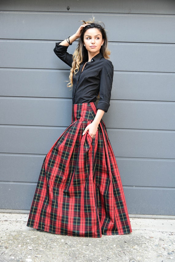 Lovely Checked Long Maxi Skirt/high or ...