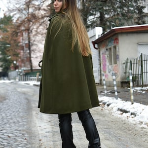 Winter Cape Coat/Green Jacket/Cape Coat/Cape Jacket/Green Fashion Cape Coat/Winter Jacket/Cloak Coat/Military Green Handcrafted Cloak/F2199 image 3