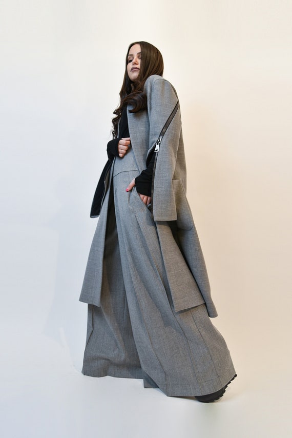 Wool Blend Trench Coat - Oversized Minimalist Zipper Coat - Etsy