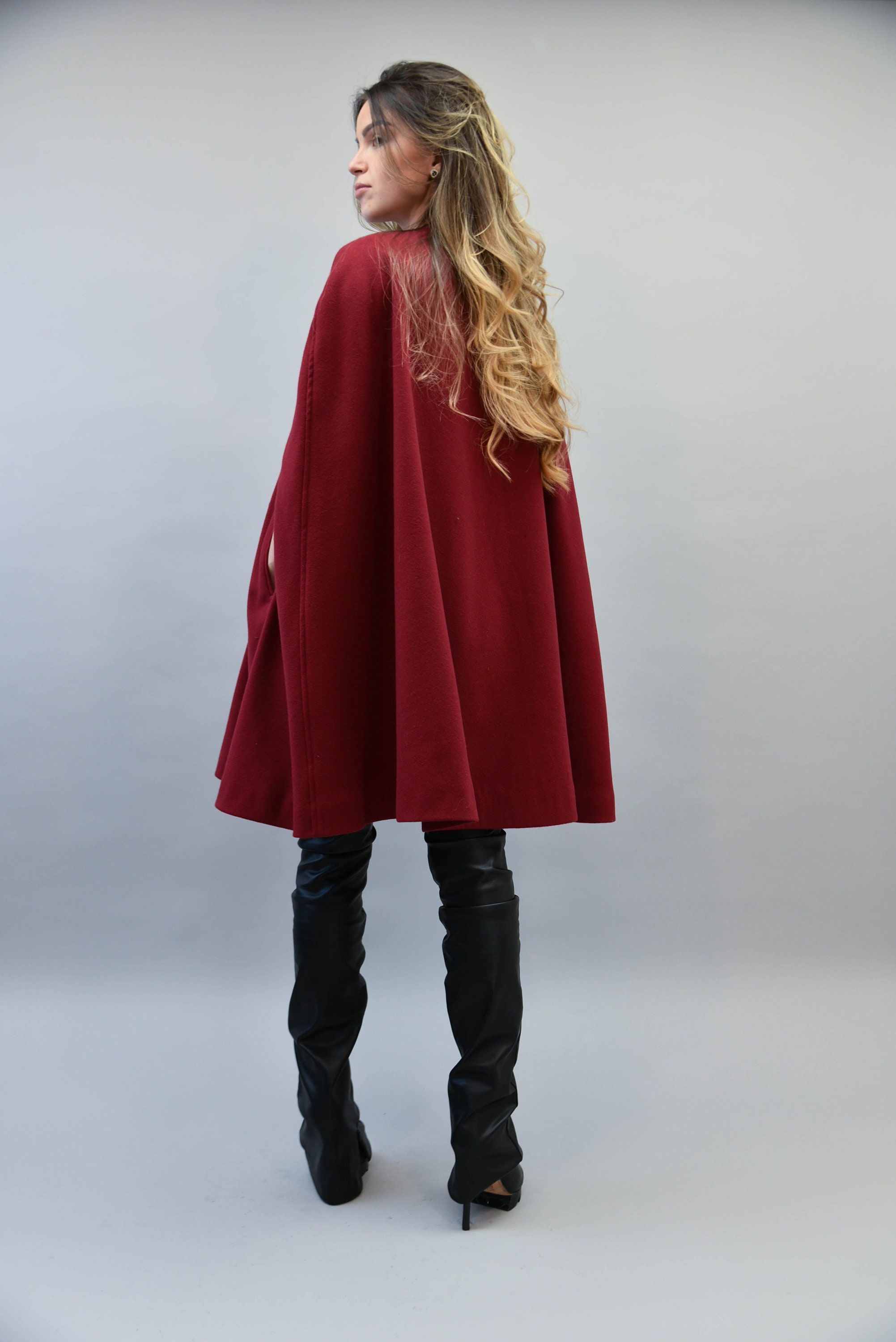 Burgundy Cape Coat jacket for Women wool Cape cape Jacket fashion
