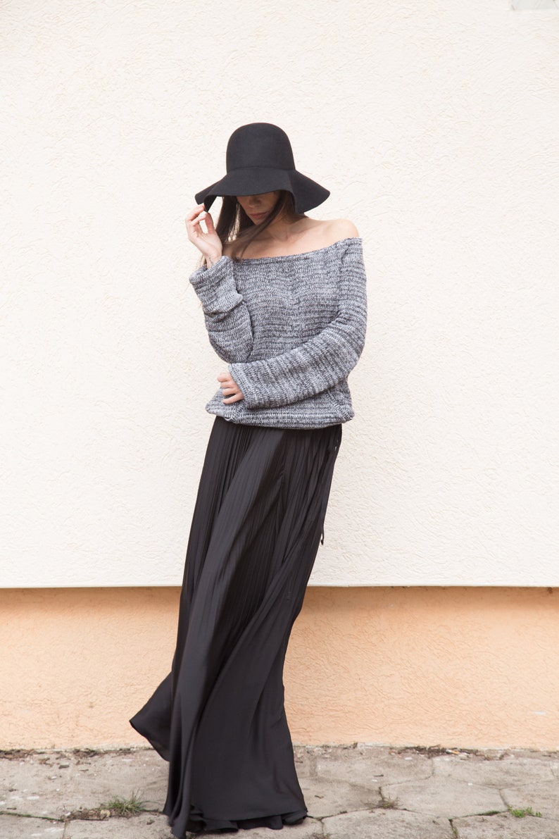 Handmade Grаy Melange Asymmetrical Sweater/Knitwear Dress/Long Pullover/Loose Plus Size Sweater/ Off Shoulder Sweater/Knit Blouse/Top/F1553 image 7