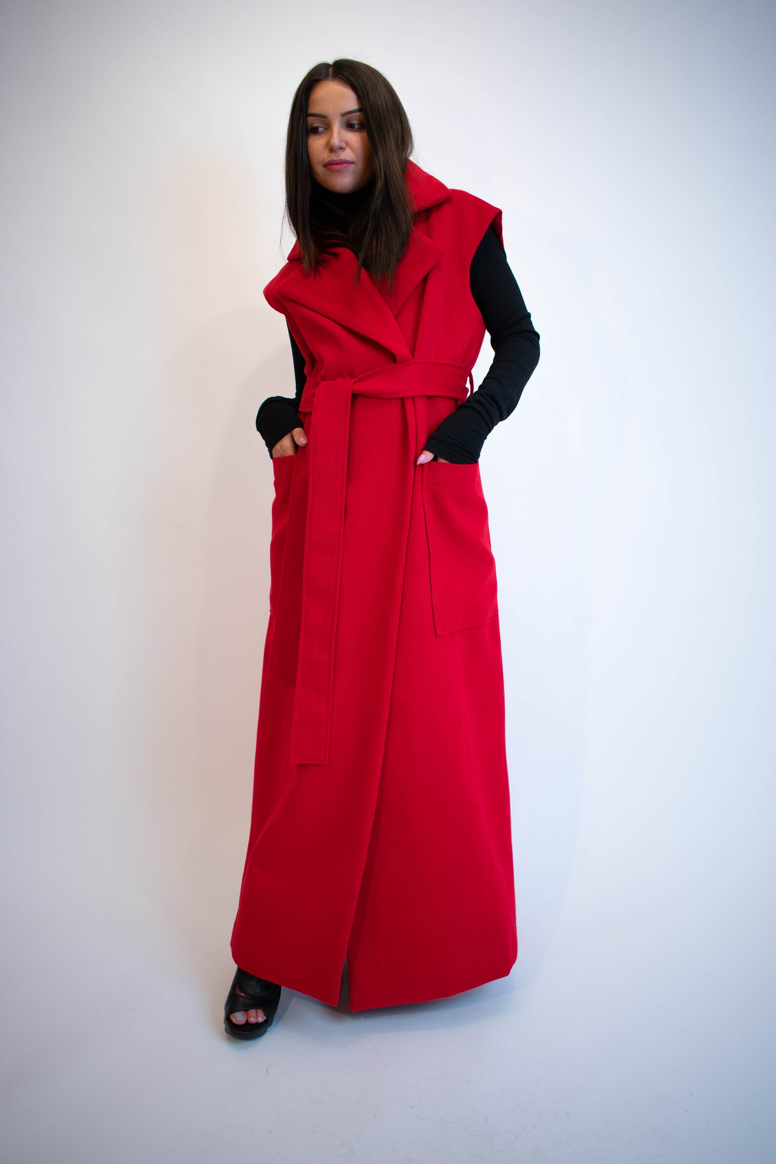 High Collar Vest/Asymmetrical Vest with Pockets/Wool Etsy