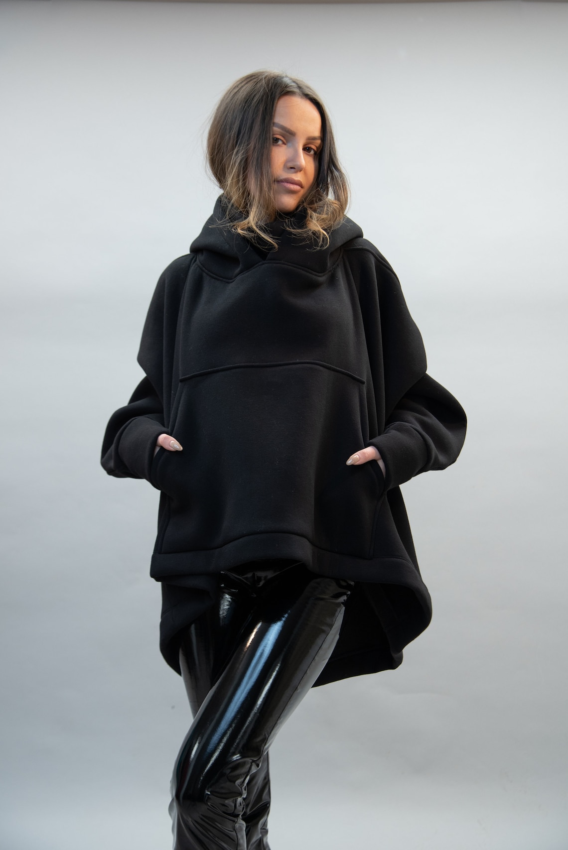 High Neck Hoodie /black Hoodie/ Oversized Loose Hoodie/ Cotton Etsy