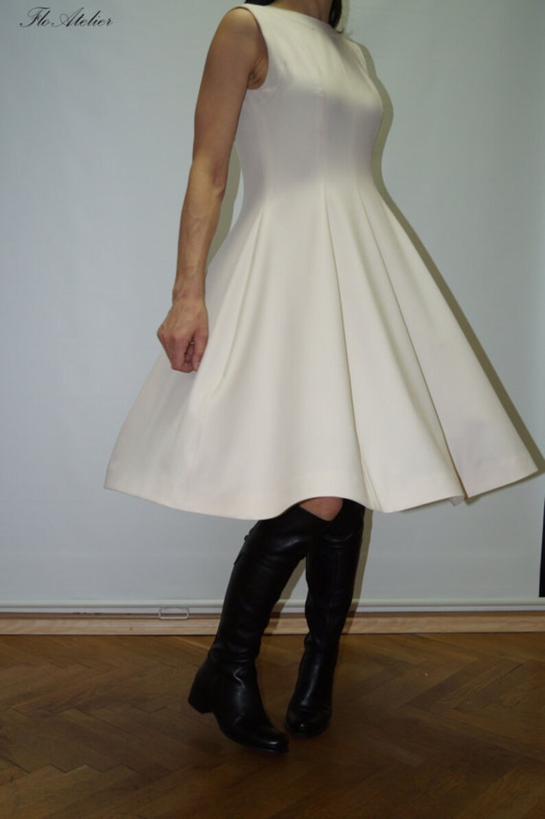Party DressWhite Cocktail DressDaily DressWhite Casual DressHandmade Evening DressKnee Length DressSleeveless DressF1231