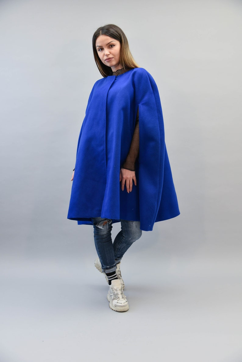 Winter Cape Coat/Handmade Jacket For Women/Wool Blue Cape/Cape Etsy