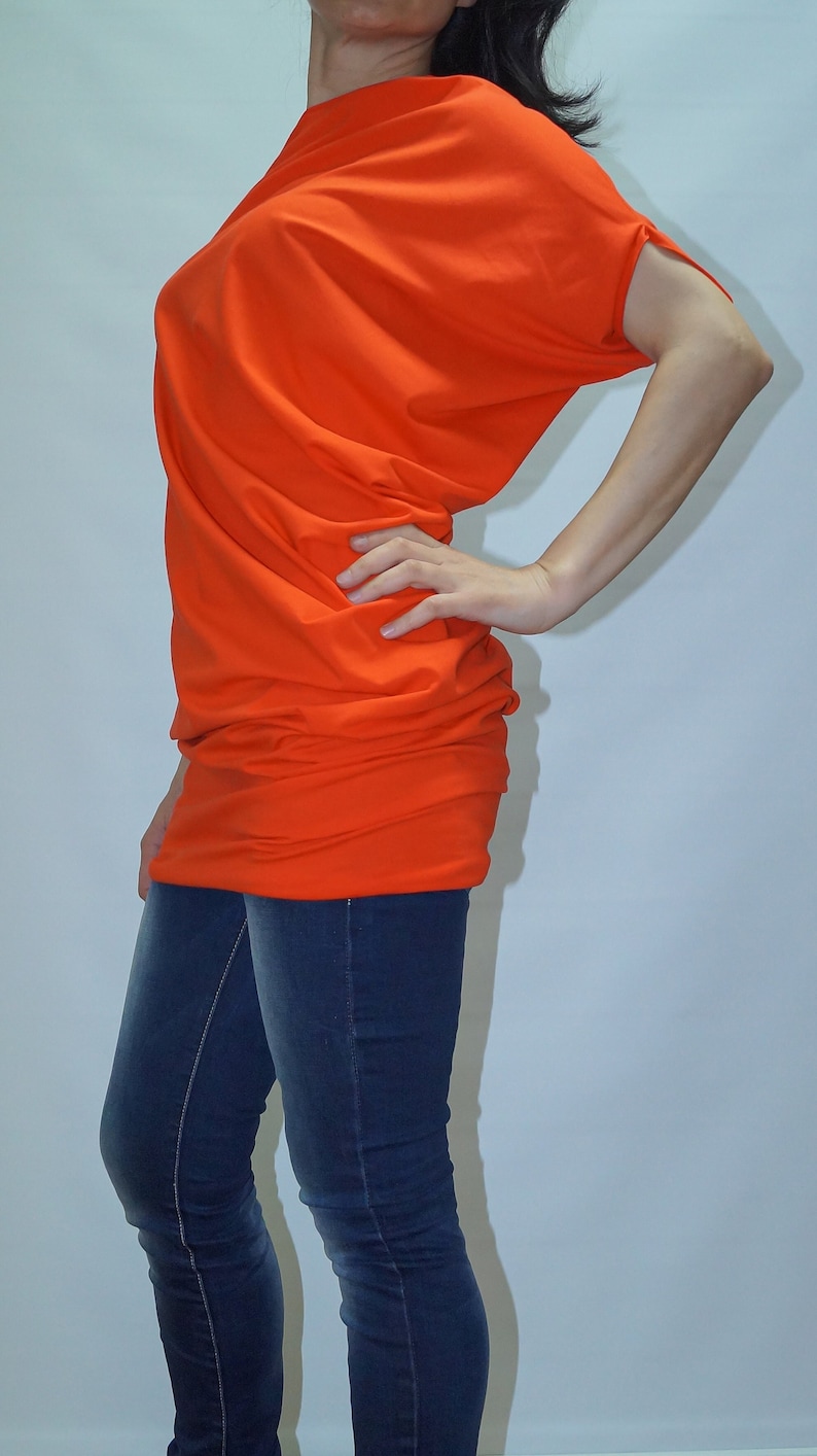 Oversize Asymmetrical Tunic/Top/Cotton Dress/Coral Loose Woman Tunic/Cotton Blouse/Handmade Sweater high quality Dress/Orange Tunic/Casual Top/F1178