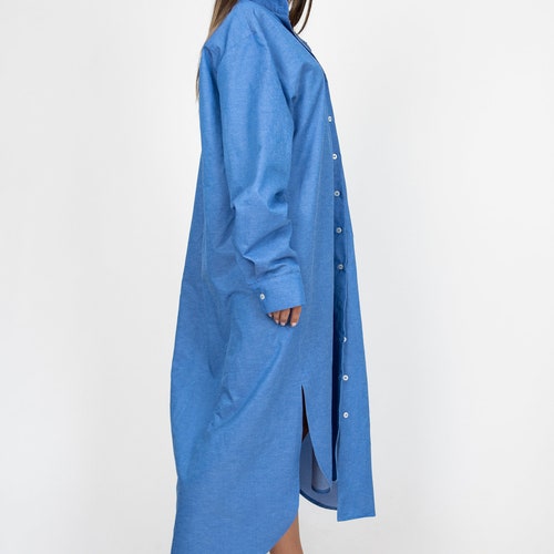Maxi Shirt/Elegant Formal Shirt/Minimalist Shirt/Oversized Shirt/Loose shops Oversized shirt with pocket/Blue Handmade Shirt Dress/F2407