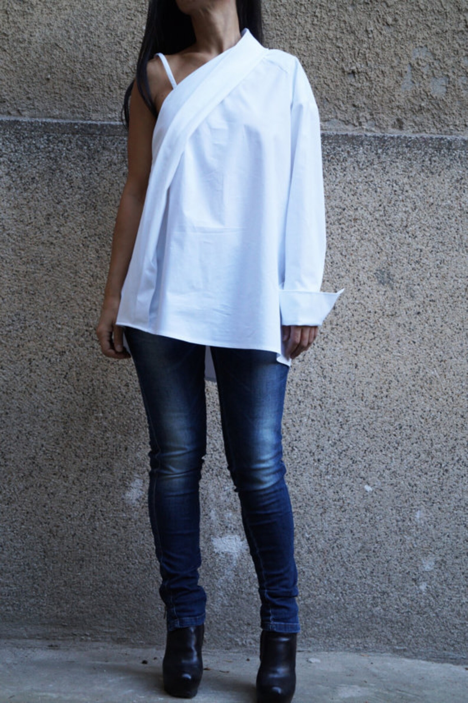 Off Shoulder/oversized Shirt/casual White Top/long Sleeved Cotton Shirt ...