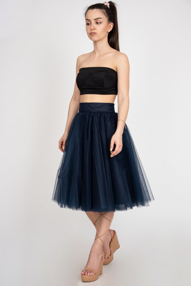 Women Tulle Skirt/Tutu Skirt/Princess Skirt/Blue Short Skirt/Blue Tutu Skirt/Casual Ballet Skirt/Dark Blue Mini Skirt/F2414 image 4