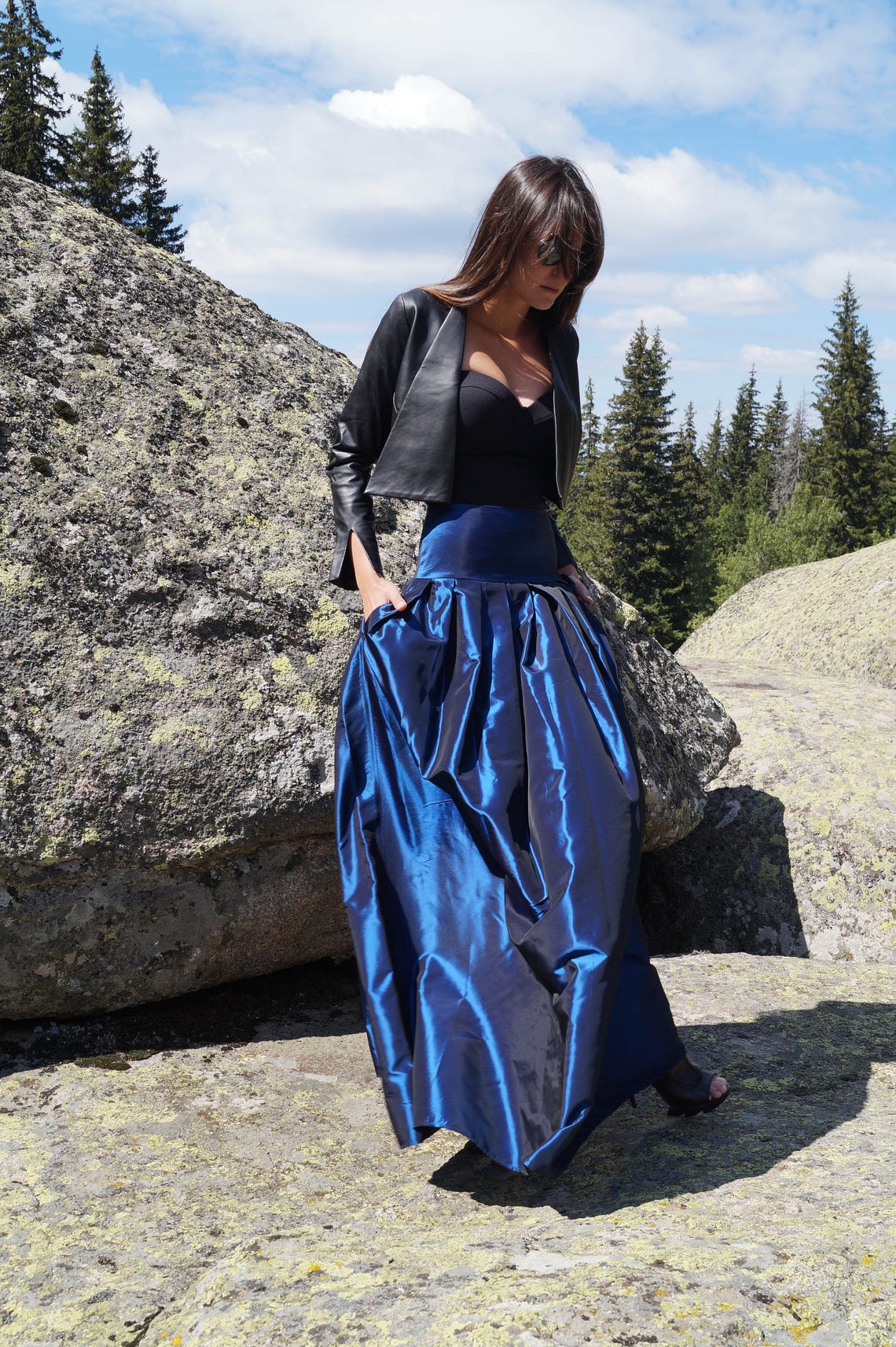 ROYAL Blue Skirt/Taffeta Skirt/Long Skirt/Maxi Skirt/High | Etsy