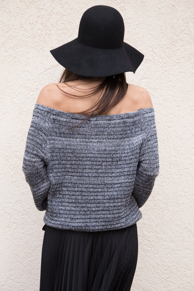 Handmade Grаy Melange Asymmetrical Sweater/Knitwear Dress/Long Pullover/Loose Plus Size Sweater/ Off Shoulder Sweater/Knit Blouse/Top/F1553 image 6
