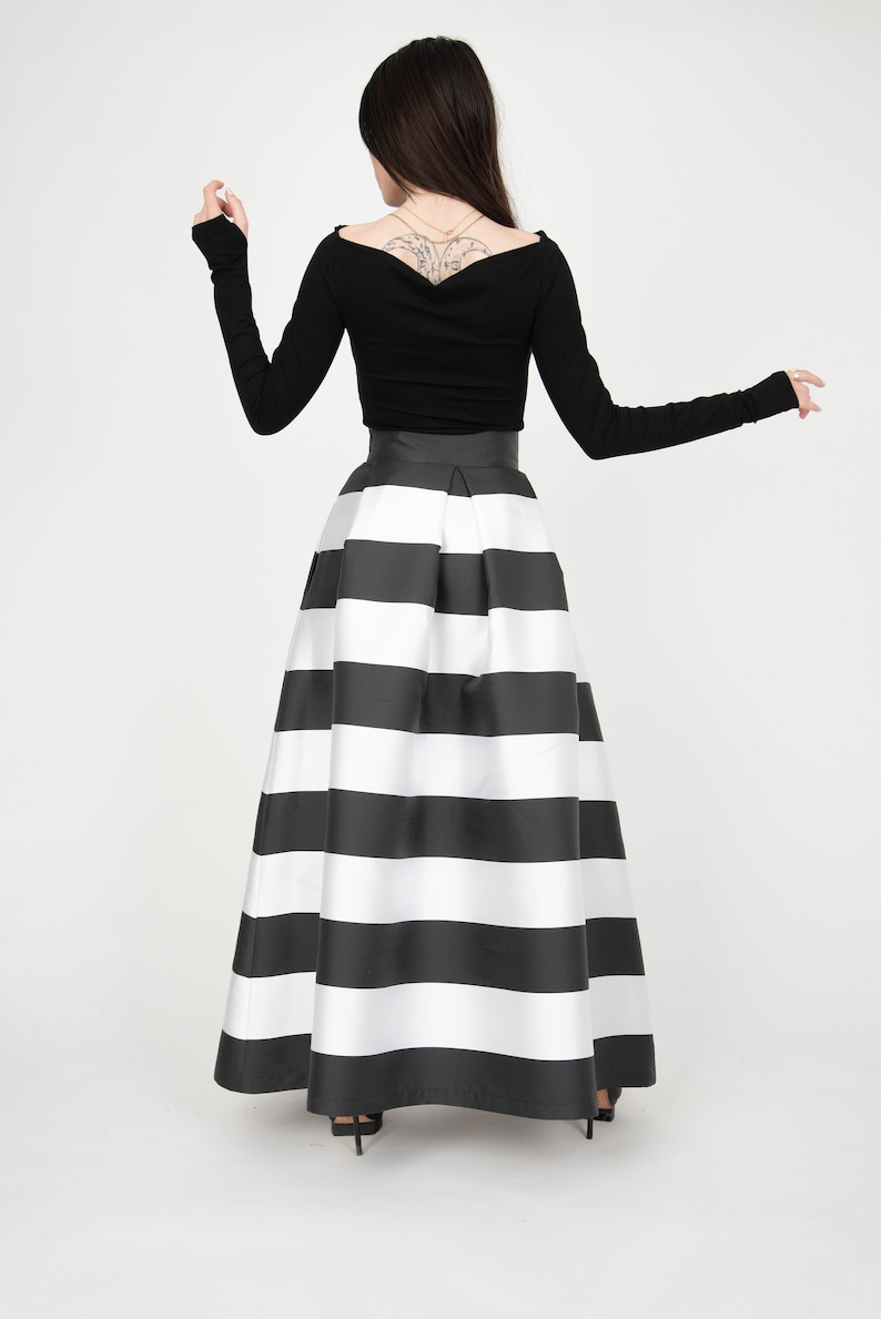 Black/White Long Maxi Skirt/High or Low Waist Skirt/Long Waistband Skirt/Handmade Striped Skirt/Black Stripe Skirt/Formal Skirt/Skirt/F1035 image 5