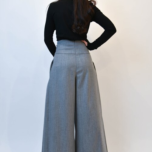 Grey Pants Skirt/Gray Pants/Loose Skirt/Wide Leg Pants/Comfortable pants skirt/Grey Handmade shops Pants/Plated Pants/Elegant Skirt/ F1974