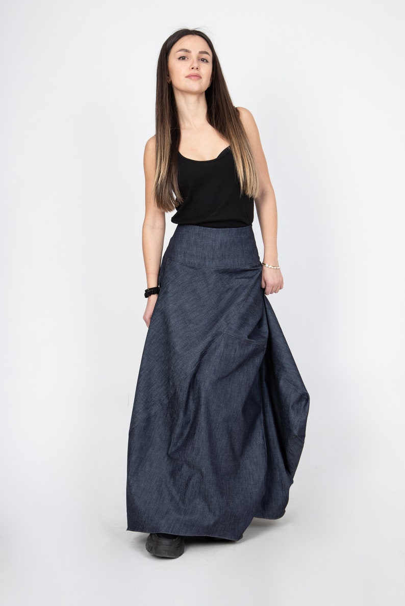 Denim Skirt/Denim Dress/Asymmetrical Jean Skirt/Casual Women Long Skirt/Long Dress/Asymmetrical Denim Handmade Long Dress/F2370 image 6