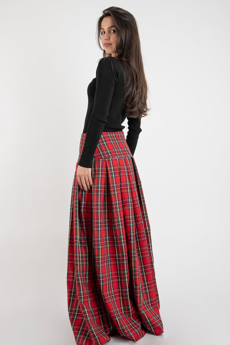 Lovely Checked Long Maxi Skirt/High or Low Waist Skirt/Long Waistband Skirt/Handmade Skirt/Low Waisted Black Skirt/Formal Skirt/Skirt/F2128 image 5