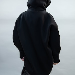 High Neck Hoodie /Black Hoodie/ Oversized Loose Hoodie/ Cotton Polo Hoodie/ Kangaroo Pocket Hoodie/Red Oversized Sweatshirt/Handmade/F2225 image 5