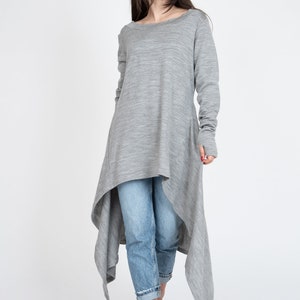 Grey Asymmetrical Sweater/Cozy Sweater/Sweater Dress/Knit Dress/Women Ribbed Sweater/Maxi Blouse/Over Sized Knit Top/Winter Blouse/F1234 image 2