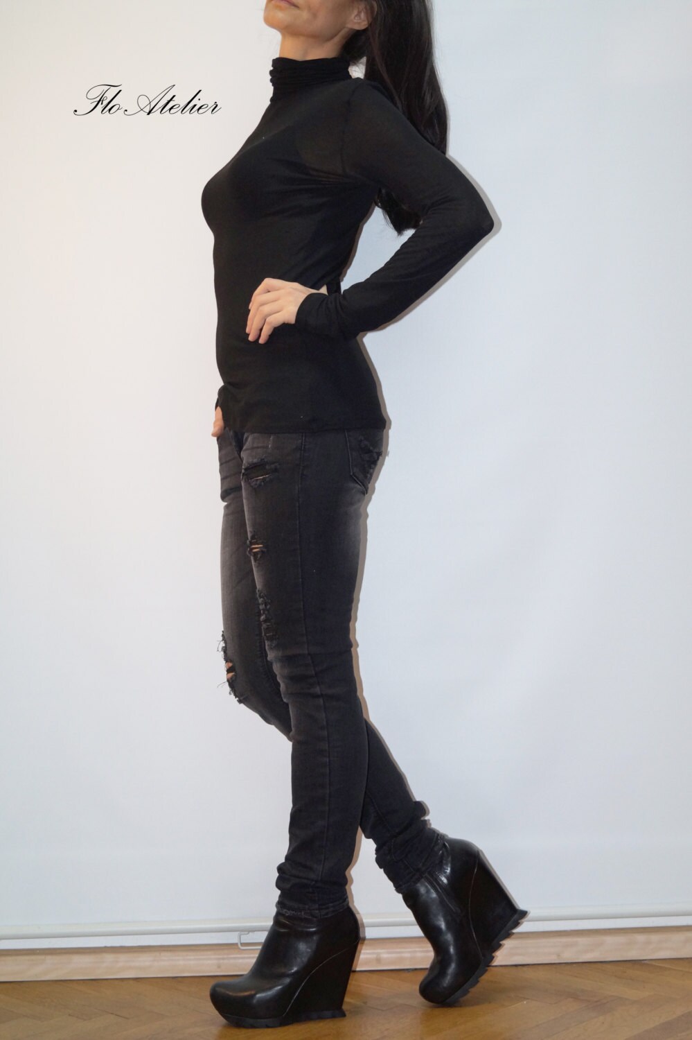 Black Long Sleeve Tunic Top/women's Casual Blouse/handmade - Etsy