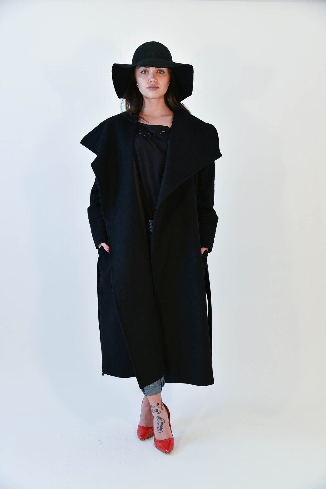 Black Wool Coat/winter Cape Coat /cashmere Wool Coat/oversized - Etsy