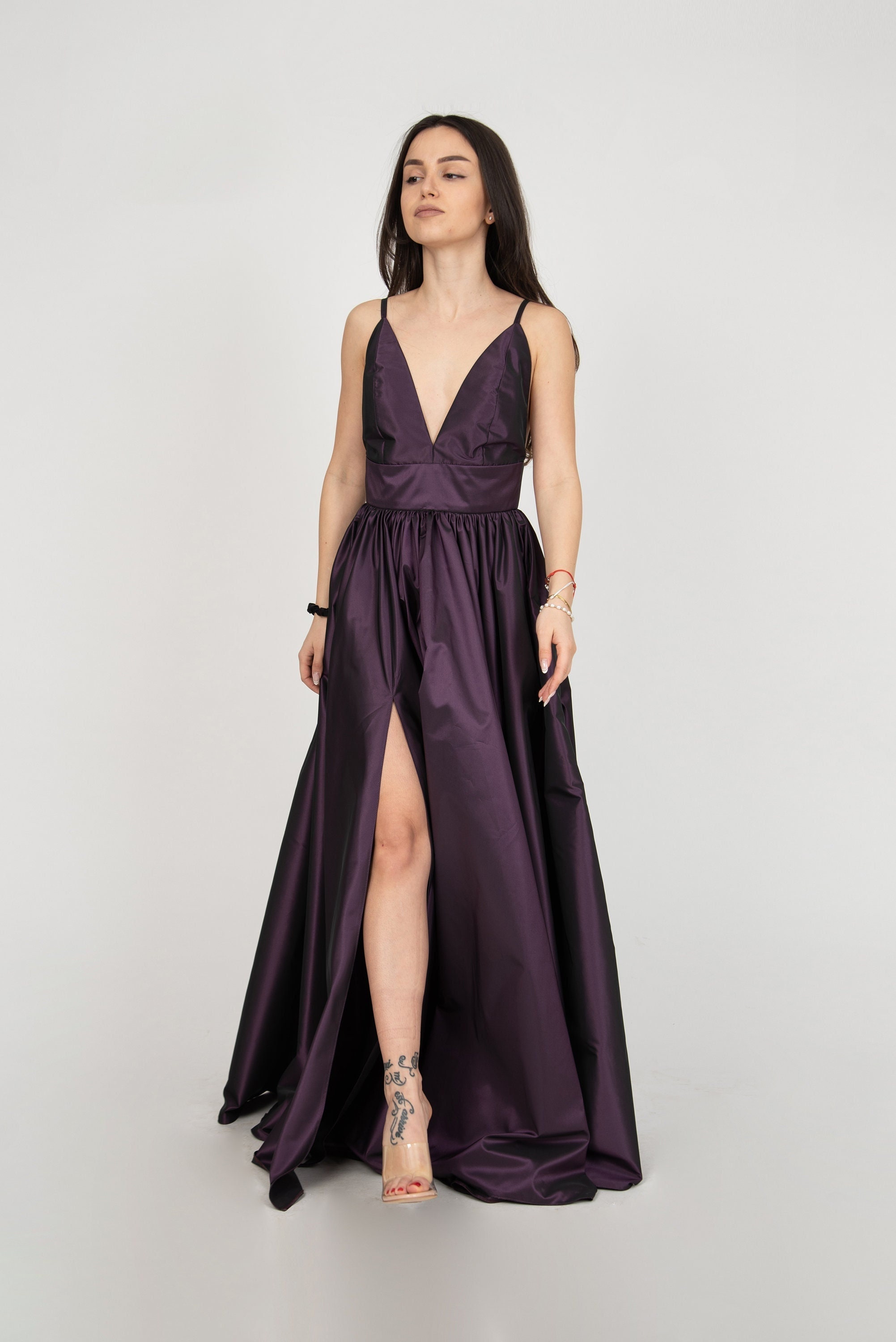 rhonda high slit taffeta dress Minnie Driver Gold Sequin 2024 Oscars After Party Dress main image 1