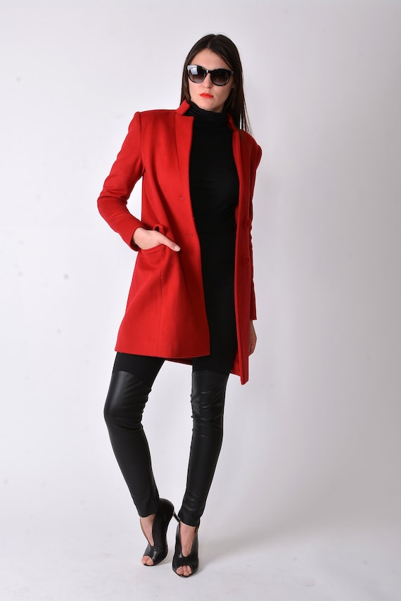 Red Masculine Coat long Wool Coat winter Collar Coat cashmere Wool