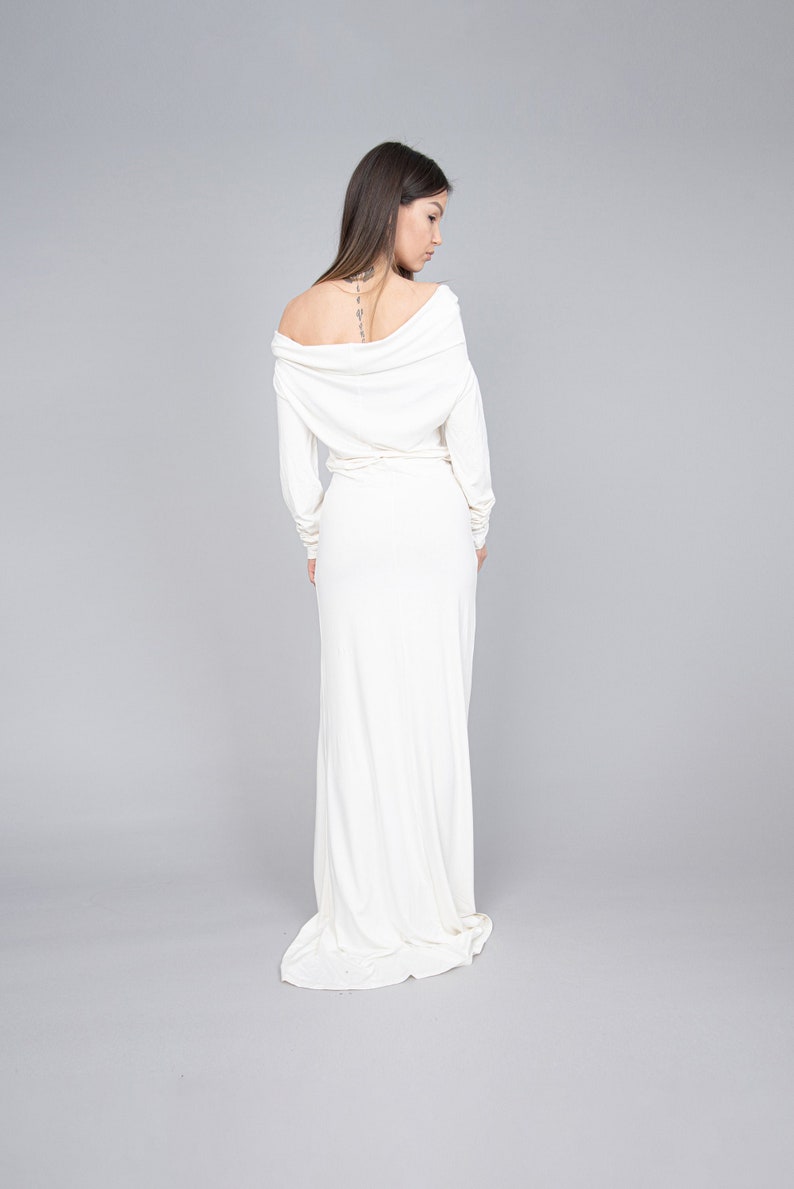 Off Shoulder Dress/Cute Maxi Dress/Cotton Maxi Dress/Casual Long Dress/Loose Maxi Dress/Flowy Dress/Cotton Dress/White Evening Dress/F2296 image 1
