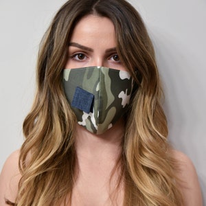 Camo Face Mask with Slit/Face Mask with Opening/Washable Mask/Reusable Washable Mask/Mask with Straw Opening/Handmade Mask with Slit/F2107 image 2