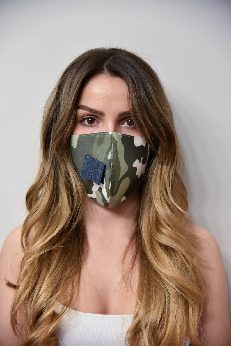 Camo Face Mask with Slit/Face Mask with Opening/Washable Mask/Reusable Washable Mask/Mask with Straw Opening/Handmade Mask with Slit/F2107 image 2