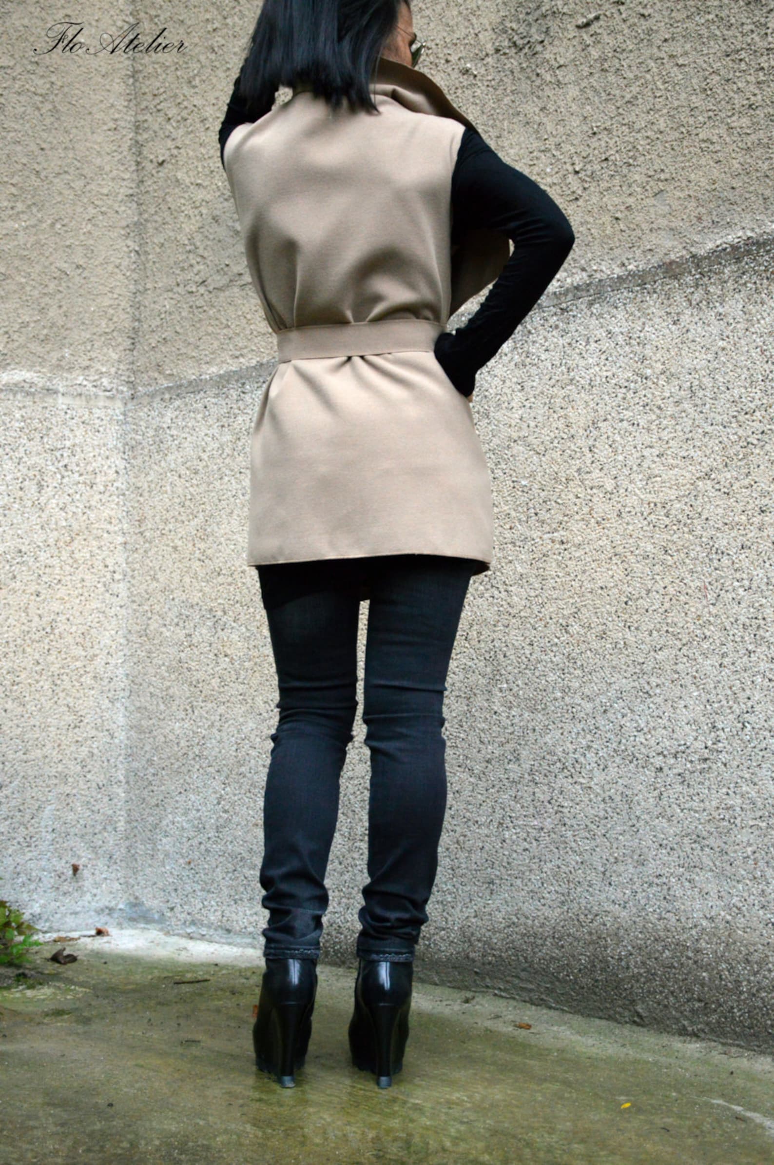 High Collar Vest/asymmetrical Vest With Pockets /wool Etsy