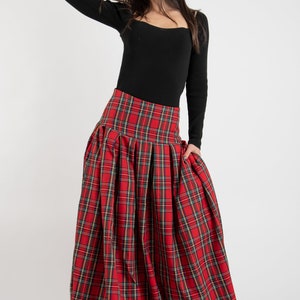 Lovely Checked Long Maxi Skirt/High or Low Waist Skirt/Long Waistband Skirt/Handmade Skirt/Low Waisted Black Skirt/Formal Skirt/Skirt/F2128 image 2