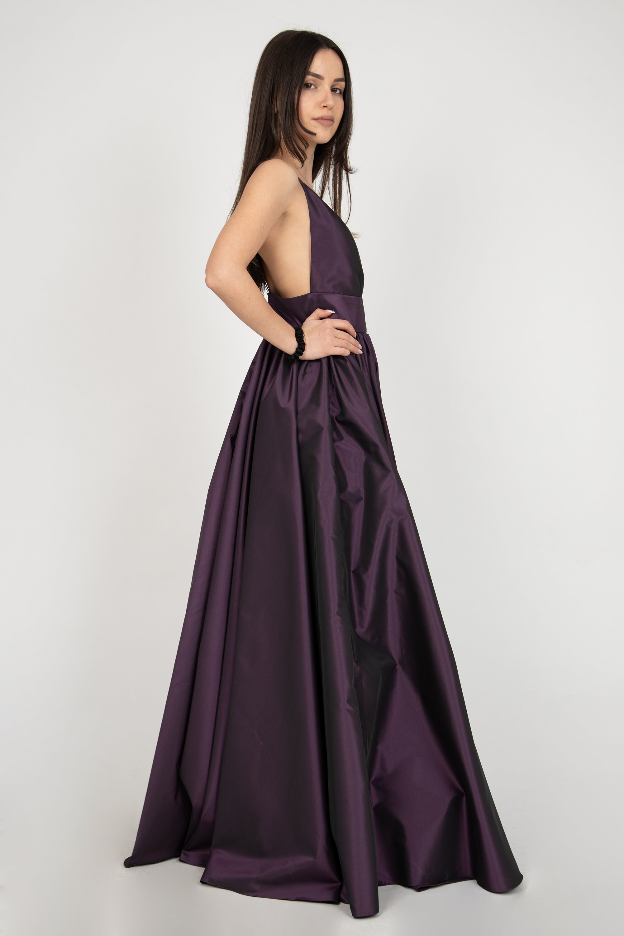 purple taffeta prom dress Sherri Hill Corset Bow Prom Dress 57629
