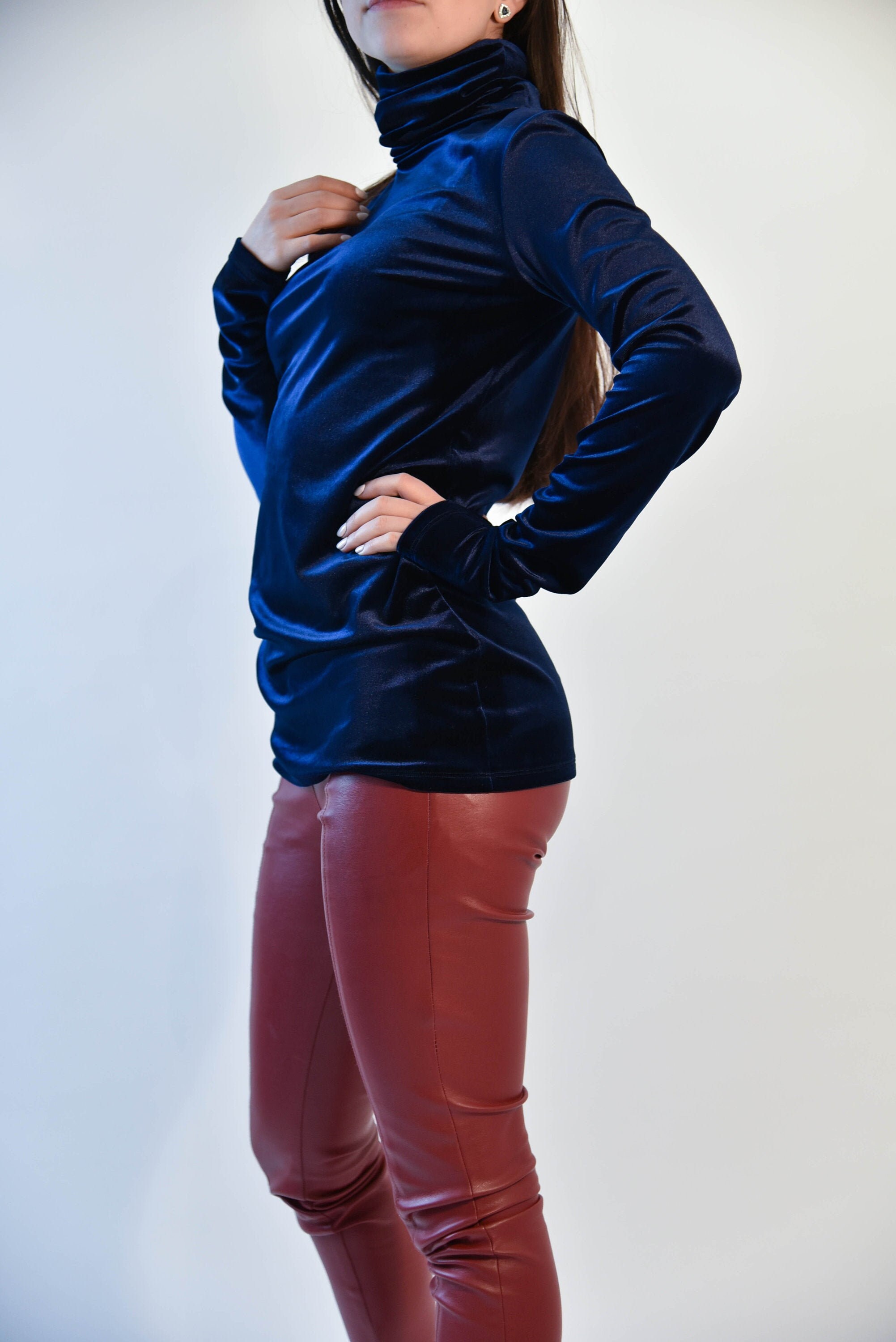 Blue hot sale velvet turtleneck