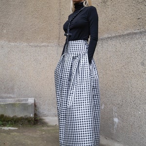 Gingham Lovely Black and White Long Maxi Skirt/High or Low Waist Skirt/Long Waistband Skirt/Fashion Skirt/Pleated Skirt/Maxi Skirt/F1578 image 3