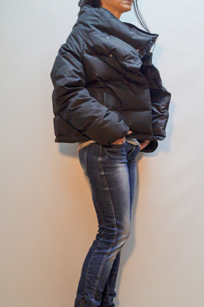 Black Quilted Jacket/Windproof Jacket/Black Warm Jacket/Extra Warm Coat/Trendy Jacket/Buttoned Jacket/Winter Extravagant Coat/Cropped/F1481 image 5