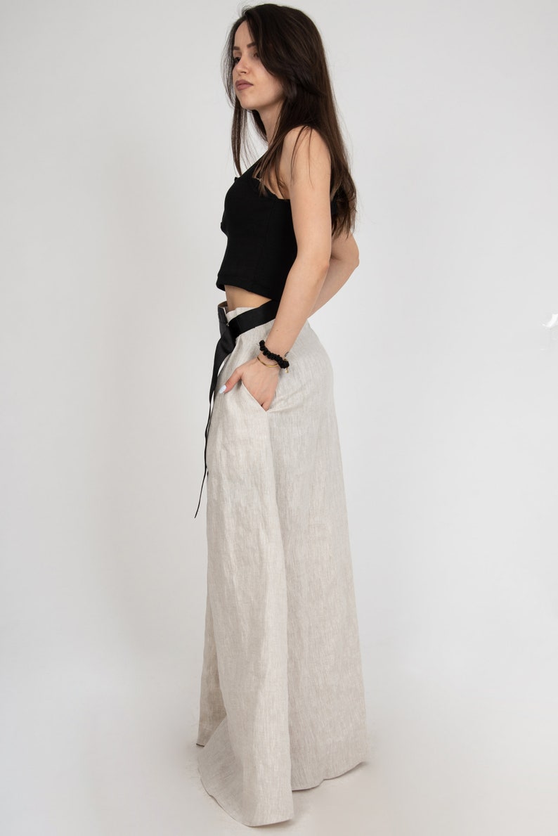 Long Loose Linen Skirt/Summer Maxi Skirt/Linen Extravagant Maxi Skirt/Summer Skirt/Casual Skirt With Pocket/Handmade Casual Skirt/F1502 画像 4