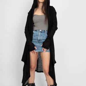 17320 Black Hooded Asymmetrical Cut Cardigan