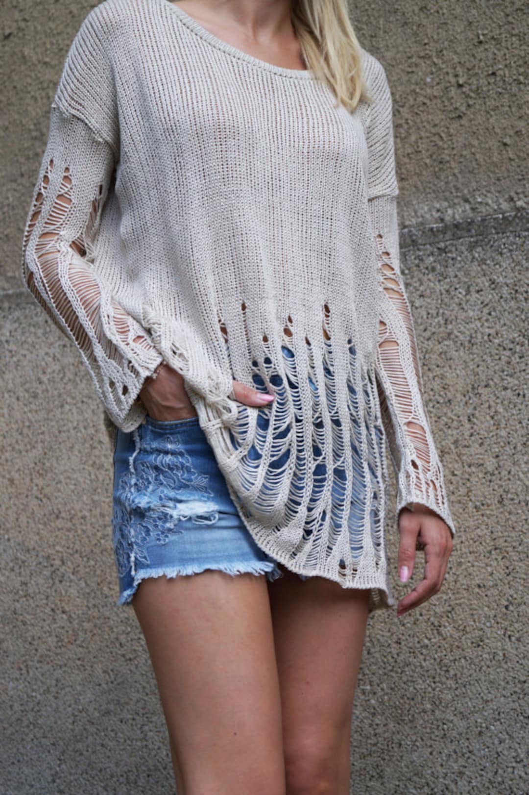 NEW Destroyed Sweater Distressed Sweater Asymmetrical Sweater Over Sized Top Knitwear Blouse Pullover Off Shoulder Sweater Knit Blouse F1597 Etsy Nederland