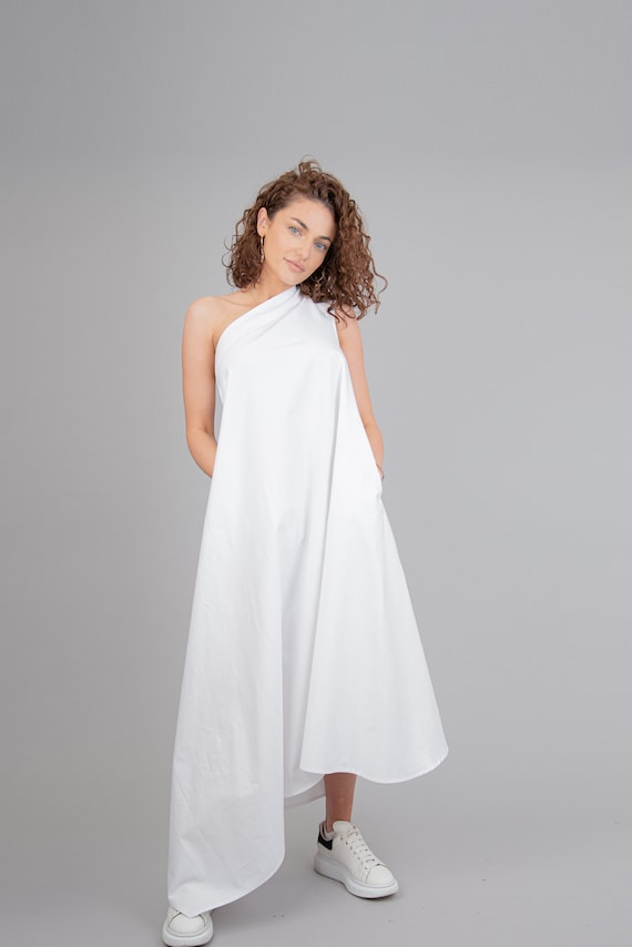 ワンピース ARMARIUM White stretch poplin Tiche one-shoulder dress Armarium White Stretch Poplin Tiche One-shoulder Dress