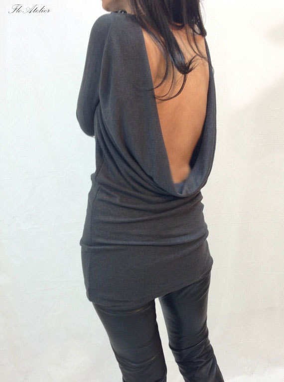 Grey Backless Top/Blouse/Long Sleeve Open Back Slim | Etsy