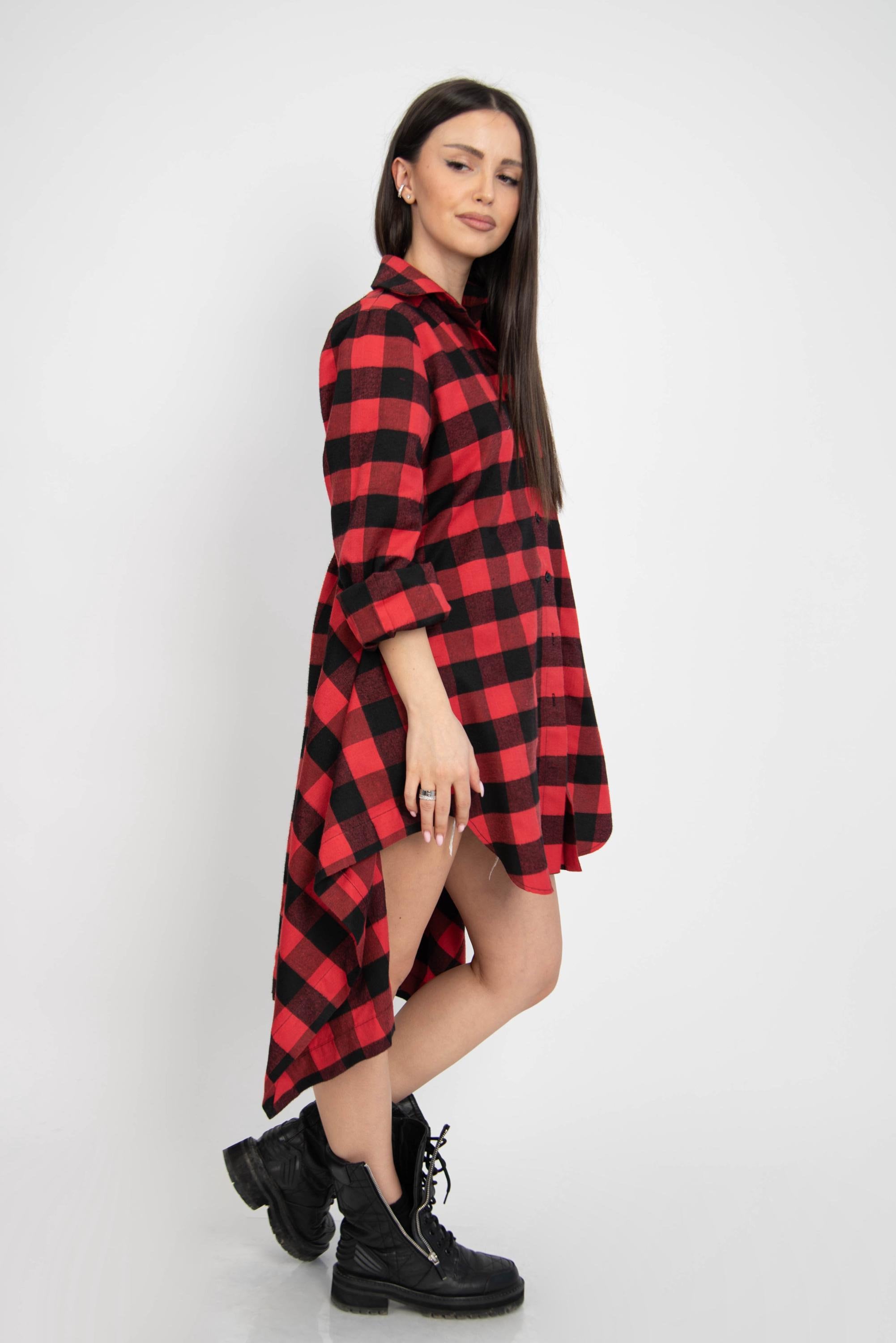 black dress with red flannel Men's Summit Flannel Shirt in Red Plaid main image 0