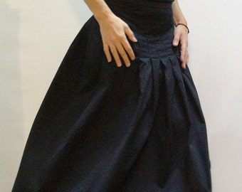 Lovely Black Long Maxi Skirt/High or Low Waist Skirt/Long Waistband Skirt/Elastic Waist Band Skirt/Handmade Black Skirt/Long Skirt/F1376