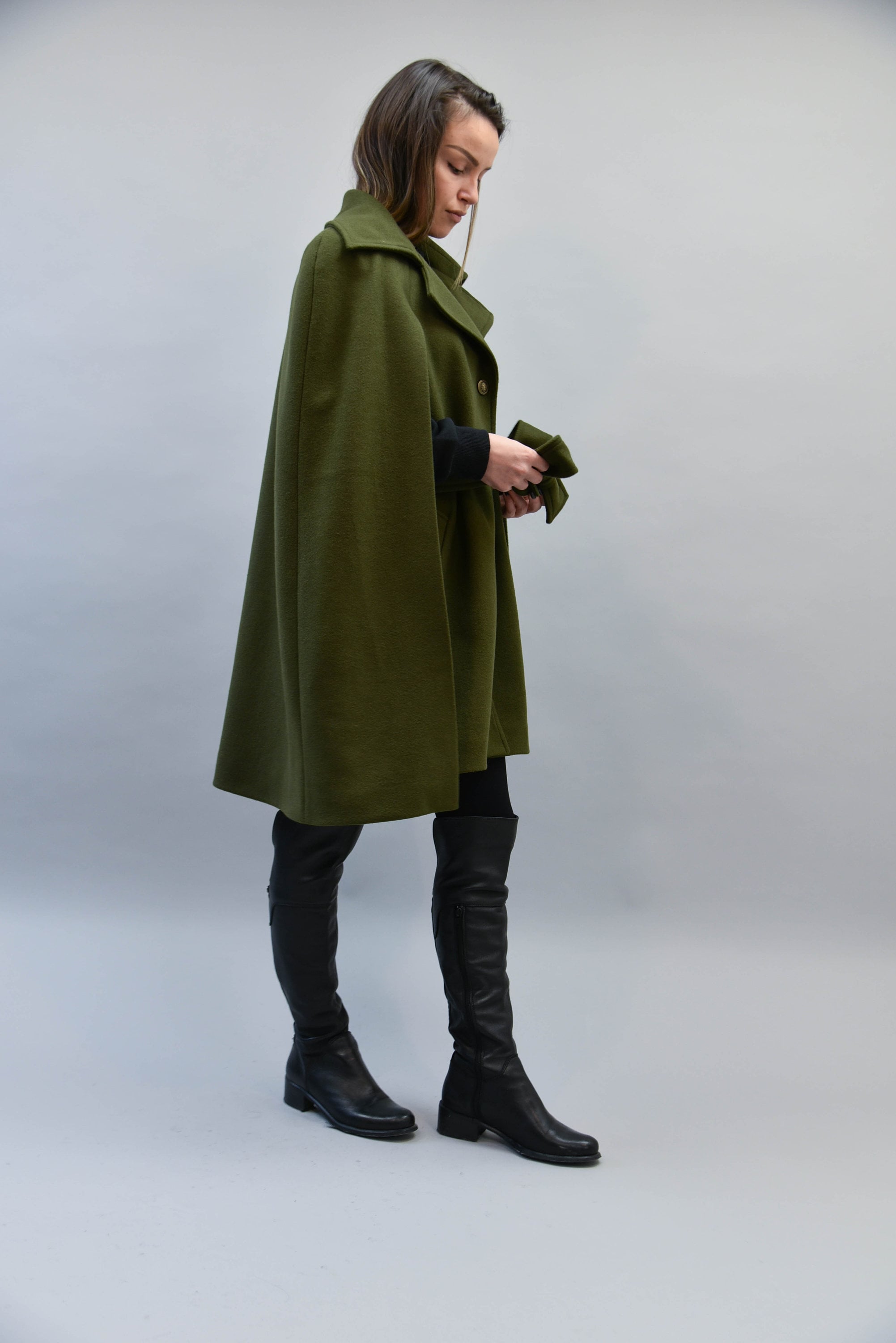 Military Green Cape/green Jacket/belted Cape/green Fashion Cape