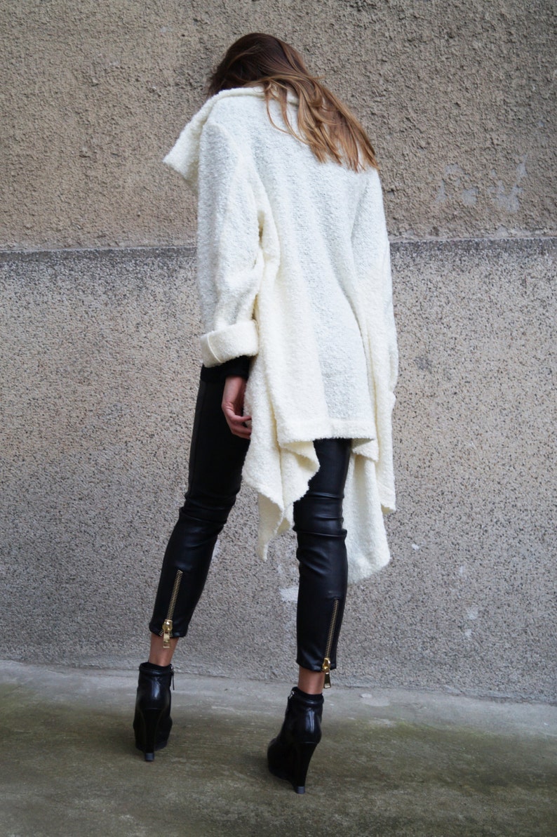 Off White Asymmetrical Cardigan/Cozy Cardigan/Knitwear Etsy